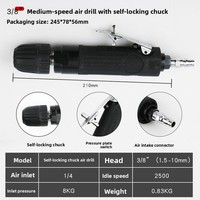 Perceuse pneumatique à vitesse moyenne de type pistolet FixCraft QDZ-001 3/8 robuste avec entrée d'air de 14 mm et mandrin manuel