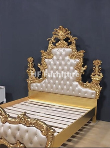 Victoria phong cách sang trọng Vua kích thước giường bằng gỗ chạm khắc Hoàng Gia khung giường với da đầu giường - Product Image 4