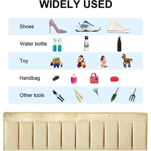<b>Shoe</b> Storage Organizer 10 Pockets Beige Oxford Cloth Hanging Mount with <b>Hooks</b> for RV Interior - Product Image 4