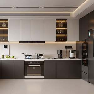 Juego de Gabinetes de Cocina Modernos en Forma de L con Acabado en Laca Gris, Alacena, Material de Madera - Product Image 2