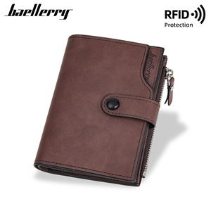 Baellerry Men's Short <b>Wallet</b> Dark Brown <b>RFID</b> Protection Multi-Card Slot Zipper <b>Wallet</b> For Everyday Use - Product Image 3