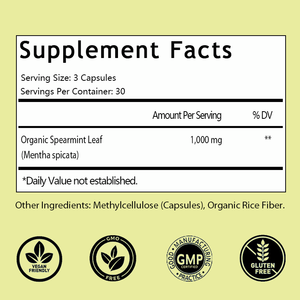 แคปซูลสมุนไพรออร์แกนิกสเปียร์มินท์ขายดีแบบ OEM/ODM, ใบสเปียร์มินท์ 1000 มก., ช่วยปรับสมดุลฮอร์โมน, ระบบย่อยอาหารและลำไส้, สำหรับ 30 วัน - Product Image 2