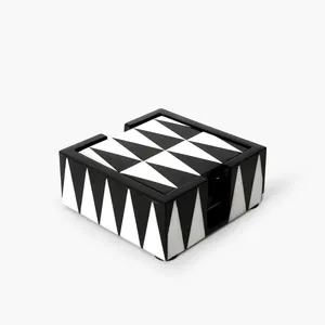 Juego de Posavasos Modernos de Resina Geométrica Cuadrada en Blanco y Negro, Ecológicos, Accesorios de Decoración para Mesa - Product Image 1
