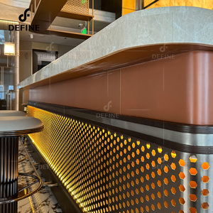 Comercial personalizado Hotel diseño moderno mármol superior restaurante <span class=keywords><strong>Bar</strong></span> mostrador con estante colgante de acero inoxidable - Product Image 6