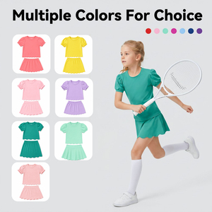 Puresun RTS Consegna Rapida Set Sportivo per Ragazze 8-9 <span class=keywords><strong>Anni</strong></span>, T-shirt Altamente Elastica con Bordo Smerlato, Traspirante, Tinta Unita, per Yoga - Product Image 1