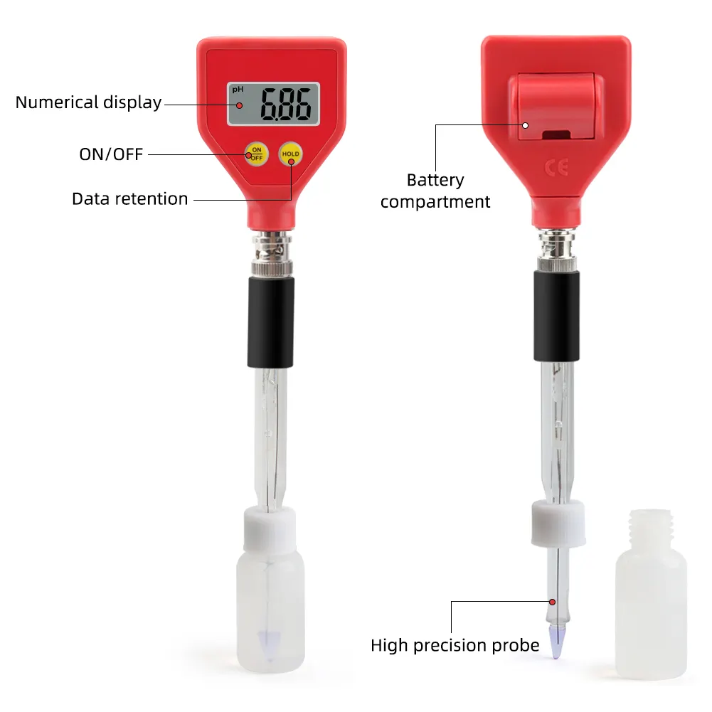 BIlinli PH-98108 PH Mètre Électrode Verre - Test PH Sol, Lait, Fromage, Eau