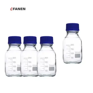 Frasco de borosilicato Fanen 250ml para laboratório com tampa de rosca azul, frasco de reagente para armazenamento de mídia de vidro por atacado