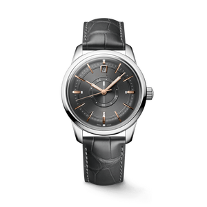 Reloj de vestir automático para hombre con indicador central de reserva de marcha, ventana de fecha, correa de cuero, caja de acero pulido Longinesing - Product Image 1