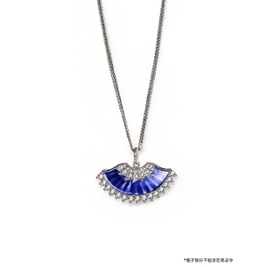 Vintage Chinese Fan Inspired Handcrafted Enamel Pendant <b>Necklace</b> Link Chain 18K Gold Plated - Product Image 1