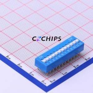 DS-12BP DIP Switch Through hole Component (THT) Switch Flat Toggle, Raised Type Single Pole Single Throw 12 2.54mm - Product Image 1