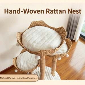 Tmall Arbre à chat en bois de frappeur, avec panier suspendu en bois massif, nid en rotin tressé et poteau en sisal, pour chat de grande taille Foreign Tr - Product Image 3