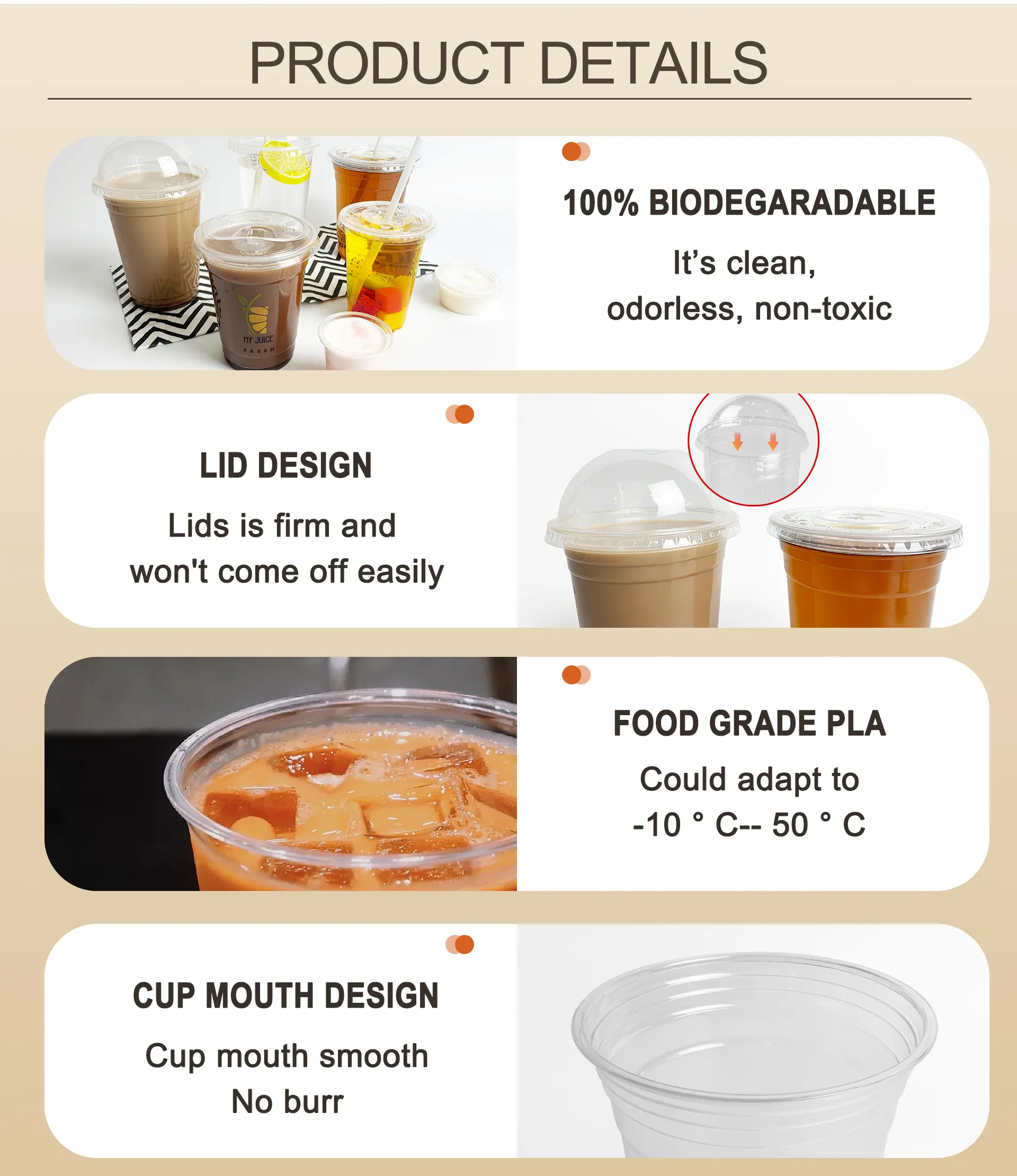 custom printed biodegradable disposable 5/6/7/8/9/10/12/14oz 16 oz 24 oz beverage ice cream boba tea cold coffee plastic pla cup