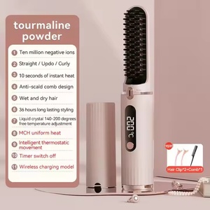 Portable High Quality Blue <b>Light</b> Care Rechargeable Heating Hair Straightener Comb Professional <b>Wireless</b> Hair Straightener Brush - Product Image 2