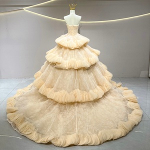 JFH53 Chic Boat Neck <b>Ruffle</b> Golden Evening Ball Gown <b>Dresses</b> For Party - Product Image 2