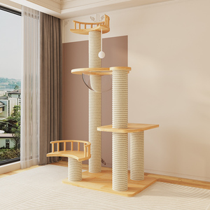 מתקני טיפוס לחתולים מעץ מלא, סיסל, ידידותיים לסביבה, בסגנון מגדל, 4 קומות, קרטון, סיטונאי, התאמה אישית - Product Image 4