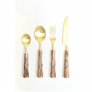 Venta directa de fábrica india, diseño personalizado, cubiertos, cuchillo, tenedor, cuchara, juego de cubiertos de Metal chapado en oro con mango Chapado en cobre - Product Image 1