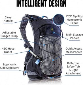 Sac à dos d'extérieur personnalisé de haute qualité, léger, pour le cyclisme et la course à pied, avec poche à eau de 2L, fabriqué en usine BSCI - Product Image 2