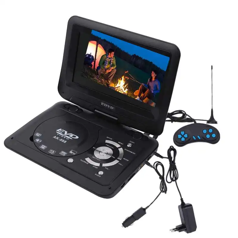 Reproductor de DVD portátil, pantalla de 9,5 pulgadas, batería recargable, TV, USB