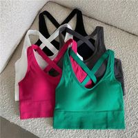Soutien-gorge de sport dos nu à bretelles croisées et col en V pour femme, 220g, haut d'entraînement épais avec coussinets intégrés, débardeur de gym, camisole de fitness, course à pied