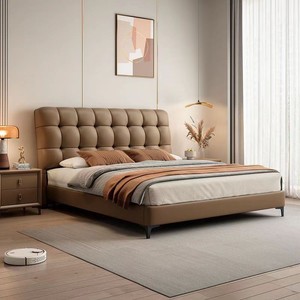 Cadre <span class=keywords><strong>de</strong></span> lit queen size avec tête <span class=keywords><strong>de</strong></span> lit rembourrée à côté <span class=keywords><strong>de</strong></span> l'armoire finition cuir marron lit <span class=keywords><strong>de</strong></span> <span class=keywords><strong>pied</strong></span> en acier haut <span class=keywords><strong>de</strong></span> gamme - Product Image 5