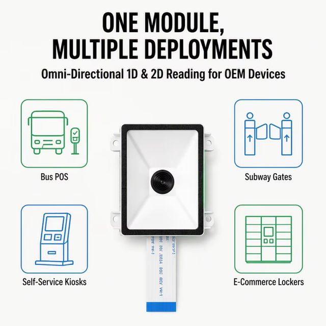 QR Code Reader Module Compact Fixed Mount 2D Decoder with USB Interface for Kiosk and Locker Pickup Code Reading