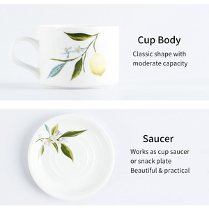 Tasse et soucoupe en céramique de style campagnard avec motif citron - Tasse à café ou à thé pour le thé de l'après-midi - Product Image 5