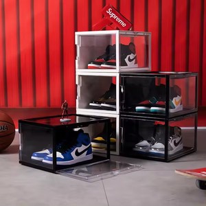 Caixa de armazenamento para sapatos com porta magnética, caixa de plástico com sensor de LED ativado por voz, com luzes, multifuncional e moderna - Product Image 3