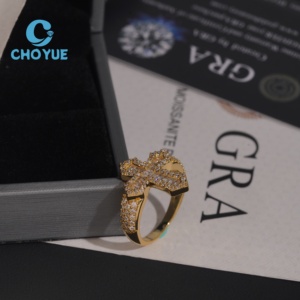 Wholesale Iced Out <b>Rings</b> <b>for</b> <b>Men</b> Hiphop Fine Jewelry 16K Gold Plated VVS D 925 <b>Silver</b> Cross Moissanite <b>Rings</b> with GRA Certified - Product Image 4