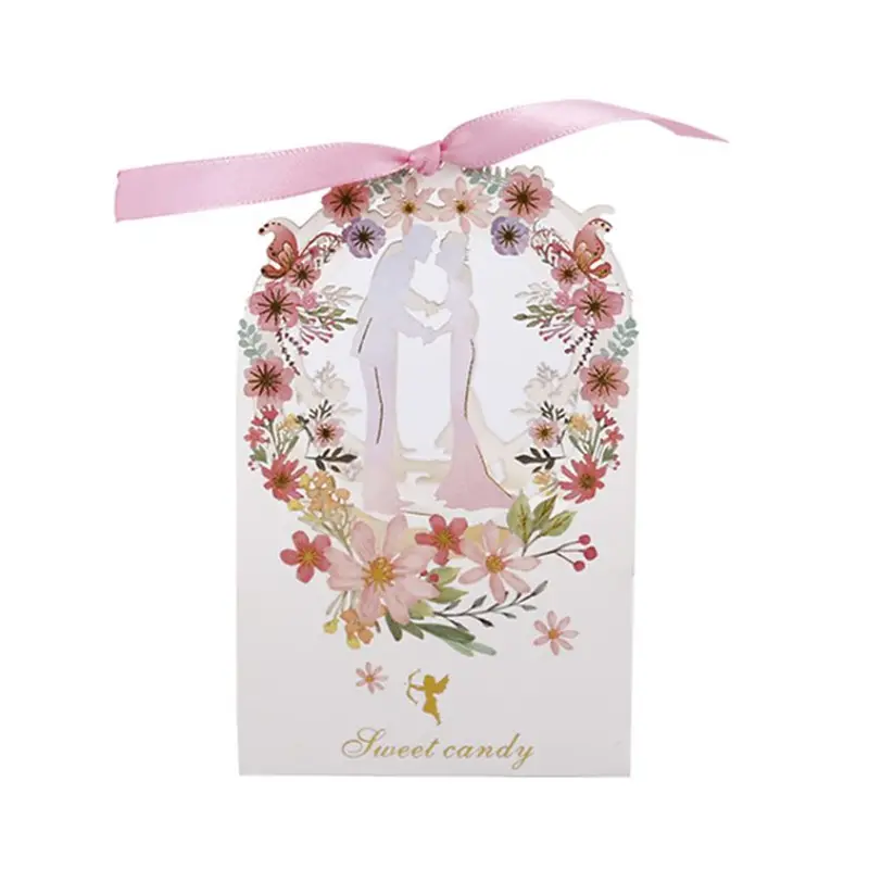 Hollow design with bow wedding souvenir gift box candy bags for guests and friends wedding favor candy box