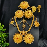 Ensemble de bijoux pour femmes en alliage éthiopien plaqué or 24 carats, 6 pièces, design géométrique du Moyen-Orient, zircon, cadeau de mariage