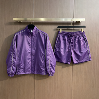 Ensemble de survêtement 2 pièces pour homme avec veste coupe-vent à fermeture éclair intégrale et short, style vintage oversize, streetwear décontracté