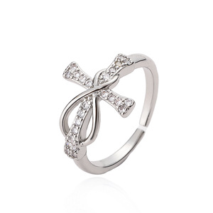 Anillo de Cruz de infinito religioso de acero inoxidable platino ajustable 20250202 al por mayor Beato cristiano para boda de mujer - Product Image 1