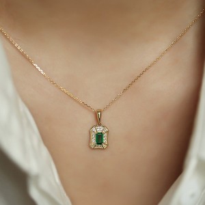 Geometric <b>Emerald</b> Zircon Pendant <b>Necklace</b> Golden Bezel Setting Women's Everyday Wear - Product Image 4
