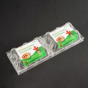 Venta al por mayor de cajas de cartón desechables para organizador de huevos, bandejas para huevos de plástico transparente PET recicladas