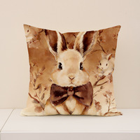 Housse de coussin décorative YINUAN Vintage Lapin de Pâques Marron en Polyester pour Canapé