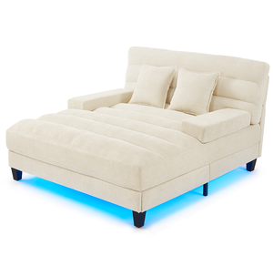 Modern Convertible Chaise Lounge Sofa <b>Bed</b> 57.1" Chenille Upholstered Adjustable <b>Backrest</b> LED Light Strip Living Room - Product Image 5