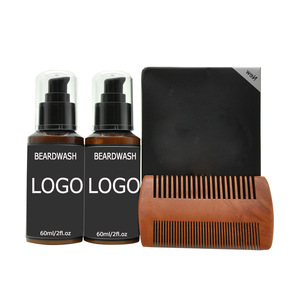 Set de lavado de barba de 60 ml, aceite herbal para barba con peine de madera para el cuidado de la barba masculina, aspecto natural, sin perfume - Product Image 1