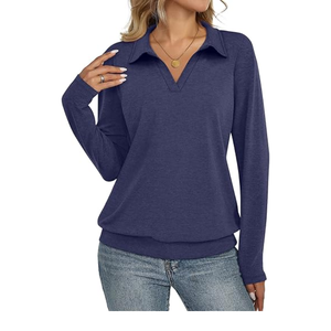 Camisas de Oficina Casuales de Manga Larga con Cuello en V y Dobladillo con Banda para Mujer, de Spandex, Transpirables y con Estampado - Product Image 5