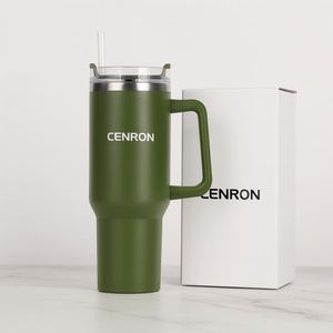40oz Stainless Steel Tumbler With Handle And Straw Vacuum Insulated Travel <b>Mug</b> Minimalist Design White <b>Box</b> Packaging - Product Image 1