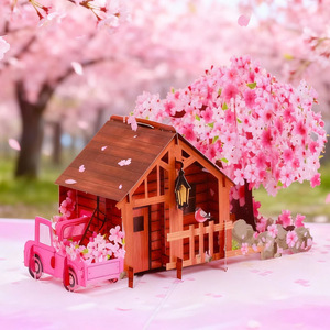 Tarjeta Pop-Up 3D de Papel Cortado con Láser con Diseño de Cabaña de Flores de Cerezo, Hecha a Mano, con Árbol de <span class=keywords><strong>Sakura</strong></span> y Color Rosa, Ecológica, para Bodas y Cumpleaños - Product Image 2