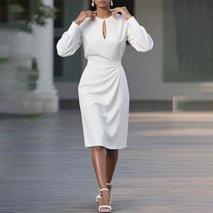 <span class=keywords><strong>Senhong</strong></span> Maßgeschneidertes Mehrfarbiges Einfarbiges Plissiertes Kleid mit Rundhalsausschnitt und Cut-Outs für Damen, Elegant und Modisch im Langen Stil - Product Image 3