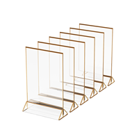 Lot de 6 supports de menu de table en acrylique double face 4x6 cadres photo avec bordure dorée, base dorée