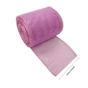 DIY धनुष वसंत सजावट के लिए OEM 2.5 इंच रंगीन धातुई सादा गुलाबी बैंगनी लौह तार रिबन