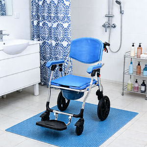 Chaise de toilette pliable en aluminium avec roulettes, accoudoirs légers, capacité de 125 kg, commode médicale portable <span class=keywords><strong>pour</strong></span> personnes âgées, <span class=keywords><strong>douche</strong></span>, handicapés - Product Image 2