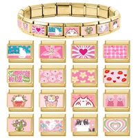 Set Gelang DIY Baja Anti Karat Bertema Pink dengan Hiasan Bunga, Hewan, Huruf, Kreatif, Dapat Disesuaikan, Bergaya, untuk Pemakaian Sehari-hari