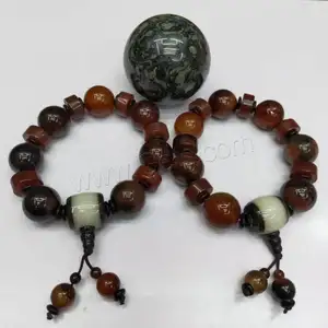 Offre Spéciale Bracelet de bijoux en Agate ronde unisexe, couleurs mélangées polies, 18x18mm, longueur: 19 cm, 1511854