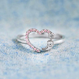 Anello da Donna T0683 con Diamante Taglio Cuore e Diamanti Rosa Fantasia Colore G Naturali per Uso Quotidiano - Product Image 2