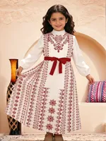 Robe longue à manches longues imprimée pour filles, style arabe turc, Dubaï, Moyen-Orient, robe pour enfants