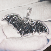 Pendentif chauve-souris unisexe en argent sterling 925 personnalisé glacé Hip Hop Moissanite noire VVS avec testeur de diamants bijoux unisexe