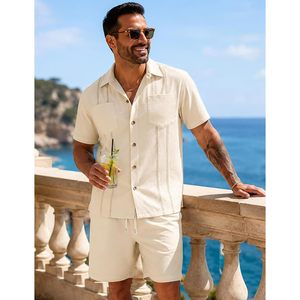 Conjunto de 2 Piezas para Hombre FOXA, Ropa de Playa de Verano de Algodón, Camisas y Pantalones Cortos Casuales para Vacaciones, Tejido Transpirable - Product Image 2